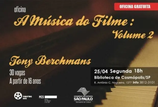 Músico premiado ministrará oficina “A Música do Filme” em Cosmópolis