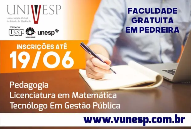 UNIVESP recebe inscrições de vestibular para cursos gratuitos à distância em Pedreira até o dia 19 de junho