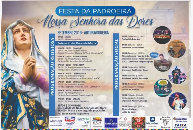 Festa da Padroeira de Artur Nogueira começa nesse final de semana