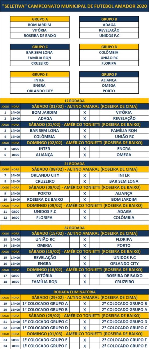 Futebol Amador - 2Âª DivisÃ£o - Tabela de Jogos - Valinhos