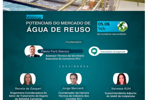 Webinar “Potenciais do Mercado de Água de Reúso” debaterá necessidade de investimentos para ampliar disponibilidade hídrica