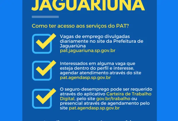 Confira as Vagas de Emprego no PAT Jaguariúna