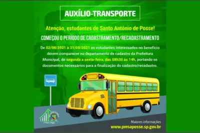 INICIA NESTA SEGUNDA 02/08 O PERÍODO DE CADASTRAMENTO E RECADASTRAMENTO DO AUXÍLIO TRANSPORTE