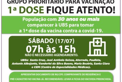 Mega Mutirão de Vacinação contra a Covid-19, neste sábado em Mogi Mirim