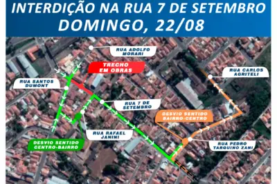 INTERDIÇÃO DA RUA SETE DE SETEMBRO, NO DOMINGO.