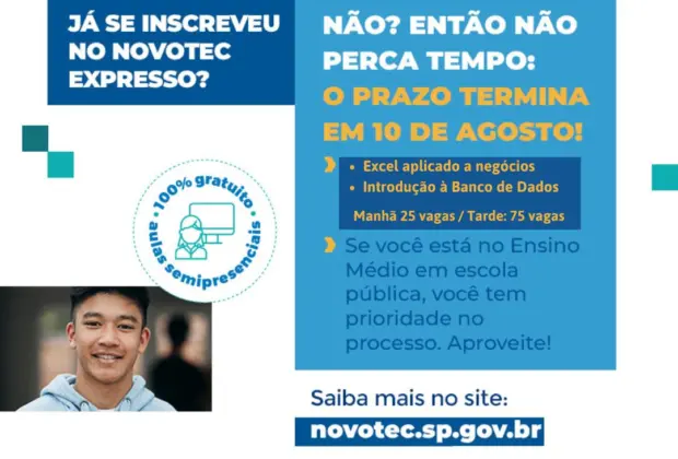 JAGUARIÚNA OFERECE CURSOS TÉCNICOS GRATUITOS DO NOVOTEC; INSCRIÇÕES SE ENCERRAM NESTA TERÇA