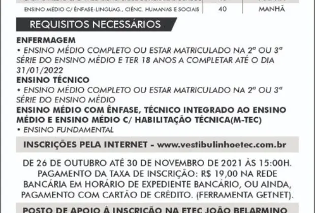 Escola abre vestibulinho