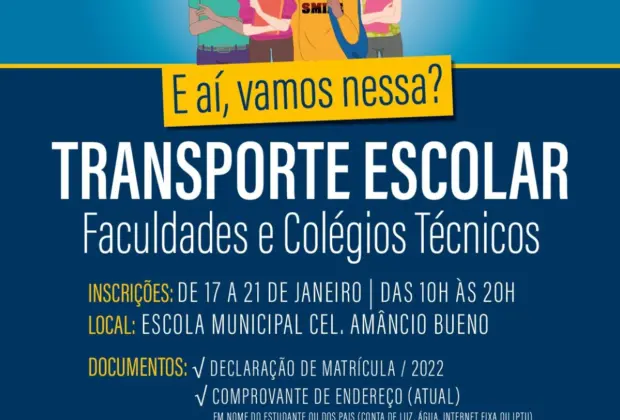 PREFEITURA DE JAGUARIÚNA ABRE INSCRIÇÕES PARA O TRANSPORTE ESCOLAR NO PRÓXIMO DIA 17