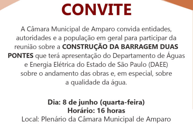 Vereadores receberão representantes do DAEE para reunião sobre Barragem de Duas Pontes, em Amparo