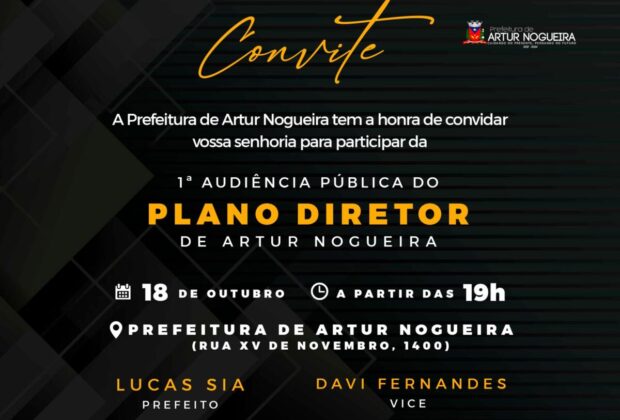1ª Audiência Pública sobre novo Plano Diretor acontece hoje em Artur Nogueira