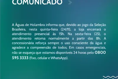 Segue comunicado da Águas de Holambra