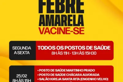 Saúde realiza vacinação contra a febre amarela em todo o município