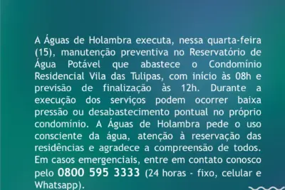 COMUNICADO – Manutenção preventiva – Residencial Vila das Tulipas