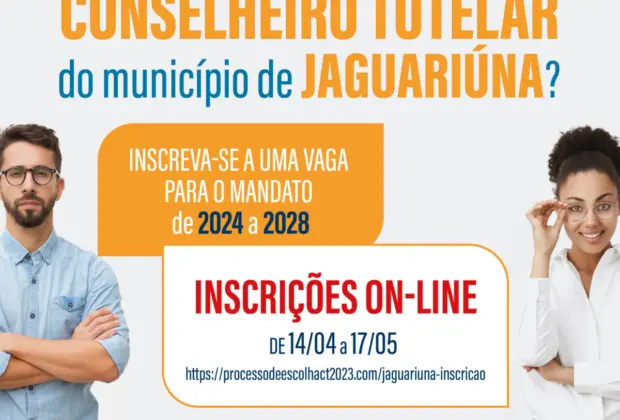 INSCRIÇÕES PARA O PROCESSO DE ESCOLHA DE CONSELHEIROS TUTELARES DE JAGUARIÚNA COMEÇAM NETSA SEXTA-FEIRA