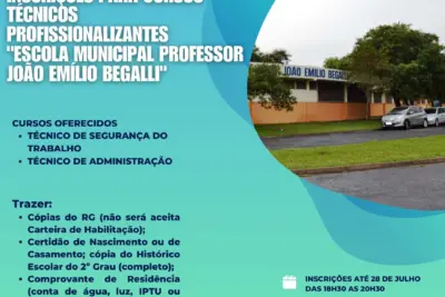 “Escola Municipal Professor João Emílio Begalli” recebe inscrições para cursos técnicos profissionalizantes