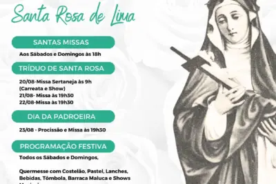 43ª Festa em Louvor a Santa Rosa de Lima acontece até o dia 23 de agosto, no bairro Jardim Andrade