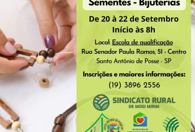 Curso de Bijuterias Artesanais em Sementes promovido pela Secretaria de Desenvolvimento Social de Santo Antônio de Posse em parceria com o SENAR