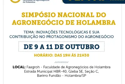 Evento gratuito reúne profissionais do setor entre os dias 9 e 11 de outubro, na FAAGROH; inscrições já estão disponíveis