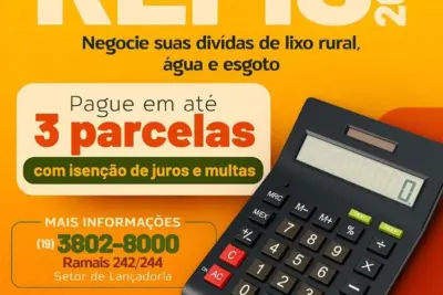 REFIS: HOLAMBRA DÁ DESCONTO DE 100% PARA QUEM NEGOCIAR DÍVIDAS DE LIXO RURAL, ÁGUA E ESGOTO