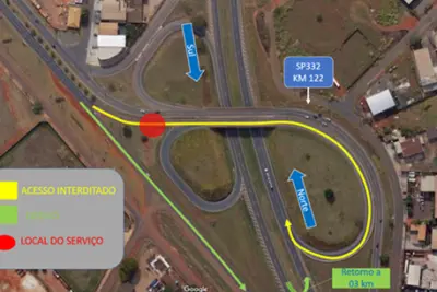 Rota das Bandeiras interdita alça de saída de Paulínia para Cosmópolis, no Trevo do Laranjão, durante o final de semana