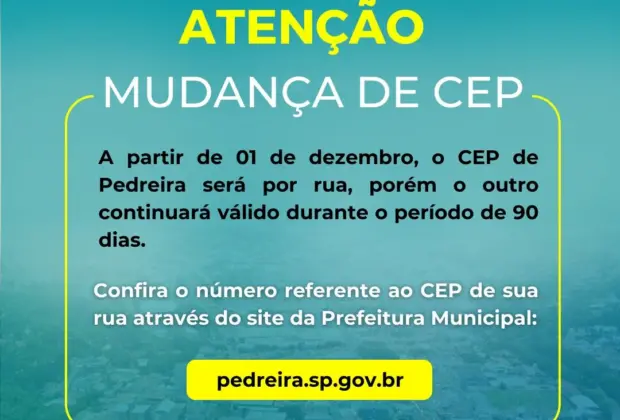 Pedreira passou a ter CEP por rua a partir desta sexta-feira, 1º de dezembro