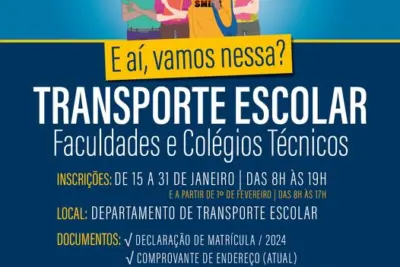 INSCRIÇÕES PARA O TRANSPORTE ESCOLAR COM HORÁRIO ESTENDIDO TERMINAM DIA 31