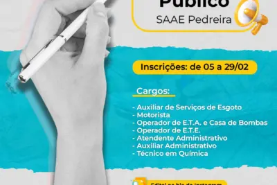 Serviço Autônomo de Água e Esgoto de Pedreira abre inscrições para Concurso Público