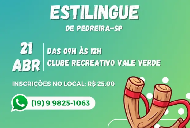 6º Torneio de Estilingue de Pedreira será disputado no domingo, 21 de abril, no Clube Recreativo Vale Verde