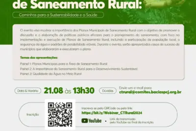 Webinar dos Comitês PCJ debaterá Planos Municipais de Saneamento Rural