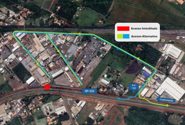 Obras na Prof. Zeferino Vaz (SP-332) alteram acesso às empresas do bairro Santa Terezinha, em Paulínia, a partir de segunda-feira (26)