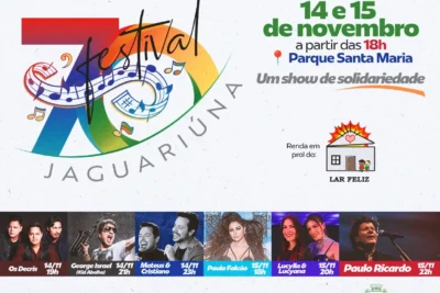 FESTIVAL ‘JAGUARIÚNA 70’ TERÁ PAULO RICARDO E MAIS CINCO ATRAÇÕES