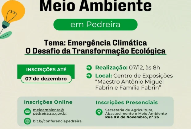 1ª Conferência Municipal do Meio Ambiente de Pedreira acontecerá no sábado, 07 de dezembro