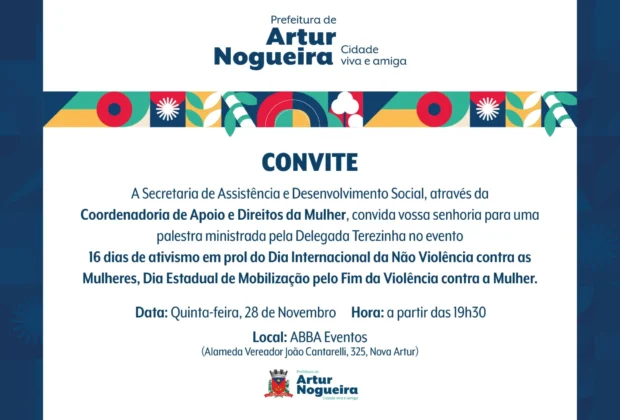 Prefeitura promove apoio aos “16 Dias de Ativismo” contra a Violência à Mulher em Artur Nogueira