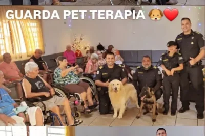 Guarda Municipal de Artur Nogueira leva alegria e bem-estar aos idosos da Aidan com Projeto Guarda Pet Terapia