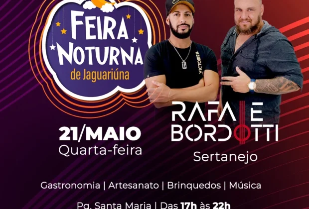 FEIRA NOTURNA DE JAGUARIÚNA TERÁ APRESENTAÇÃO DE DUPLA SERTANEJA HOJE