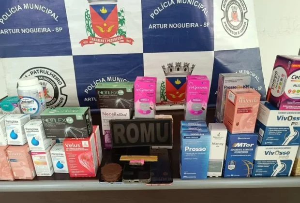 GCM de Artur Nogueira recupera suplementos furtados de farmácias e prende três por associação criminosa