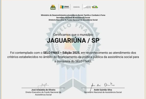 JAGUARIÚNA RECEBE CERTIFICAÇÃO NACIONAL NA ÁREA SOCIAL
