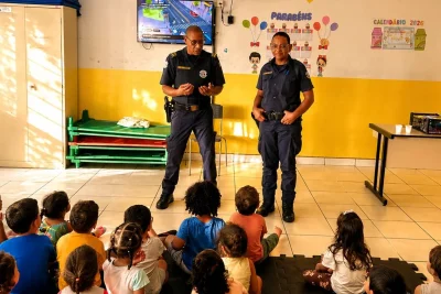 GCM de Artur Nogueira realiza ação educativa em creche em alusão ao Dia do Trabalho