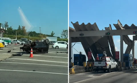 Motorista morre após carro atingir praça de pedágio e capotar na SP-340