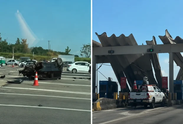 Motorista morre após carro atingir praça de pedágio e capotar na SP-340