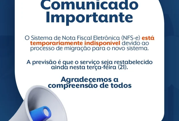 Prefeitura de Artur Nogueira informa indisponibilidade temporária do sistema de NFS-e