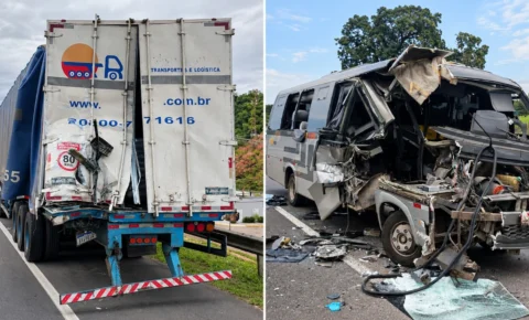 Colisão entre micro-ônibus e carreta deixa sete feridos em Jaguariúna